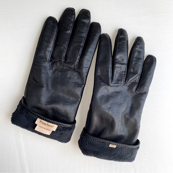 FOWNES CLASSIC BLACK GENUINE LEATHER GLOVES LINED WARM ELEGANT WINTER TRAVEL 8.5 - Picture 2 of 3
